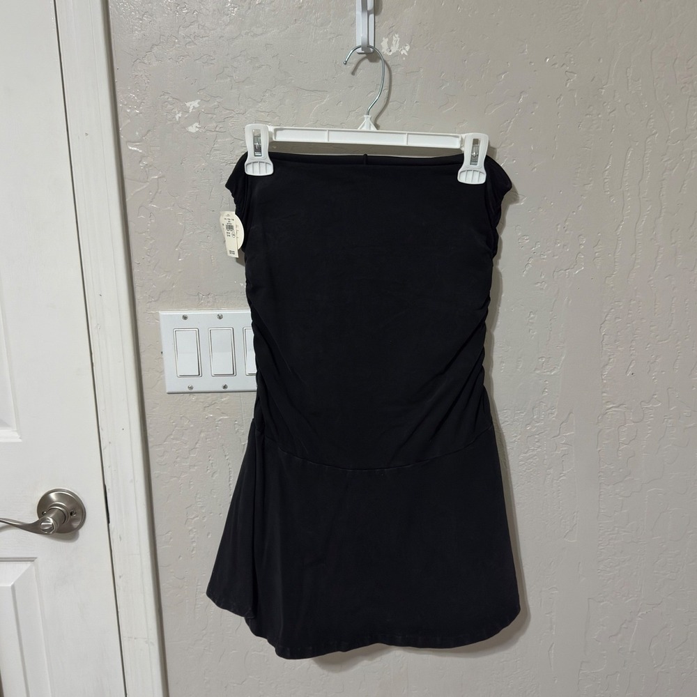 Aerie OFFLINE Strapless Skort Dress Black Ruched Tube Top Mini Dress Medium NWT - Picture 5 of 5